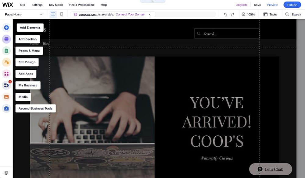 Opening the website editor on Wix